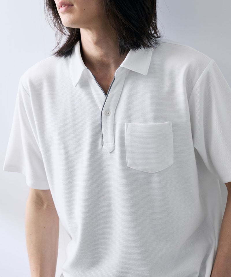 NAVY SARARI リップル 無地スキッパーポロシャツ メンズ商品画像-10