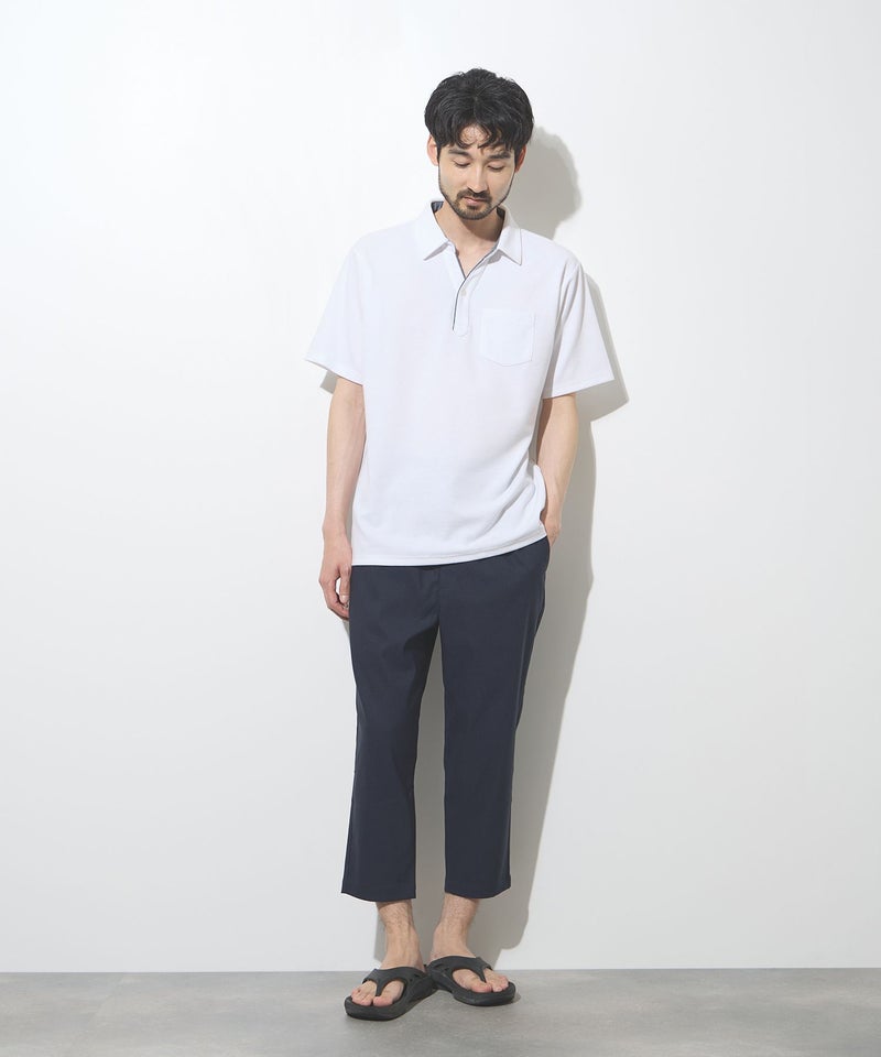 NAVY SARARI リップル 無地スキッパーポロシャツ メンズ商品画像-10