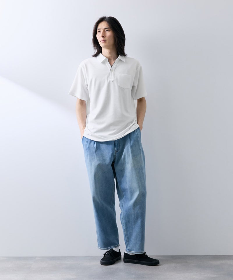 NAVY SARARI リップル 無地スキッパーポロシャツ メンズ商品画像-11