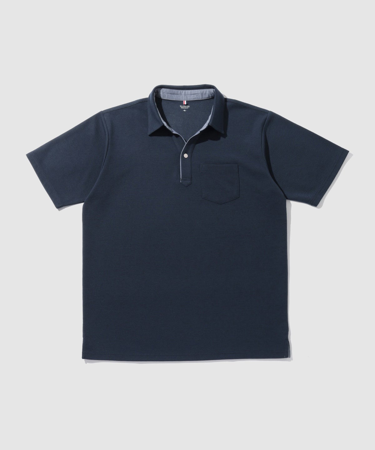 NAVY SARARI リップル 無地スキッパーポロシャツ メンズ