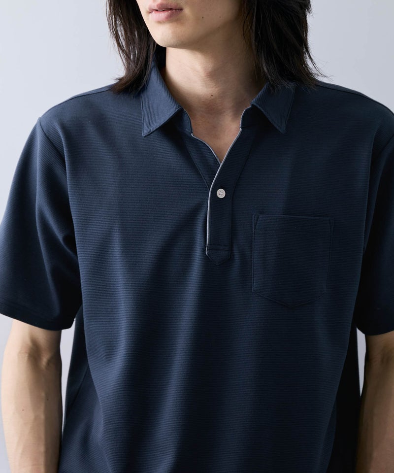 NAVY SARARI リップル 無地スキッパーポロシャツ メンズ商品画像-16