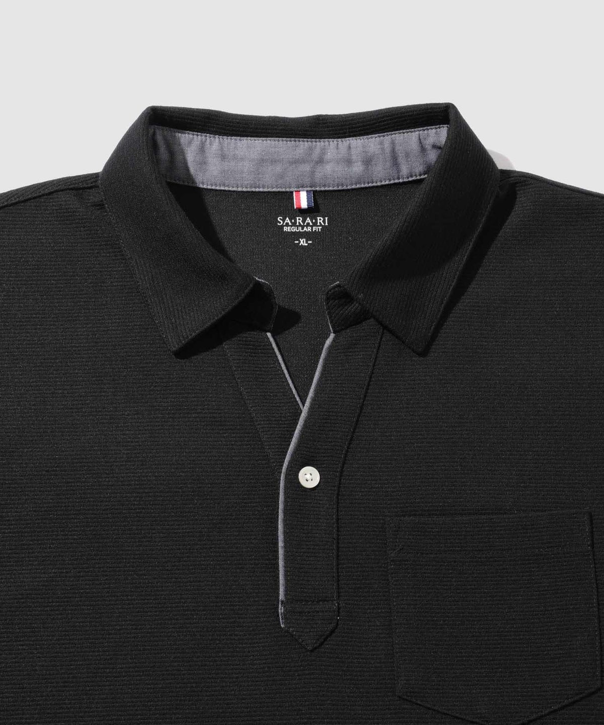 NAVY SARARI リップル 無地スキッパーポロシャツ メンズ
