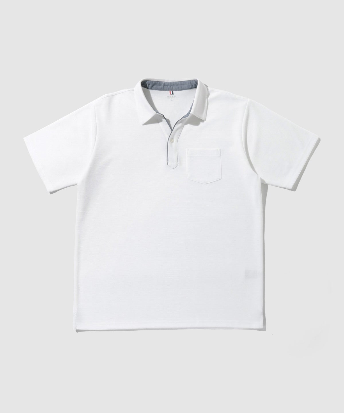 NAVY SARARI リップル 無地スキッパーポロシャツ メンズ