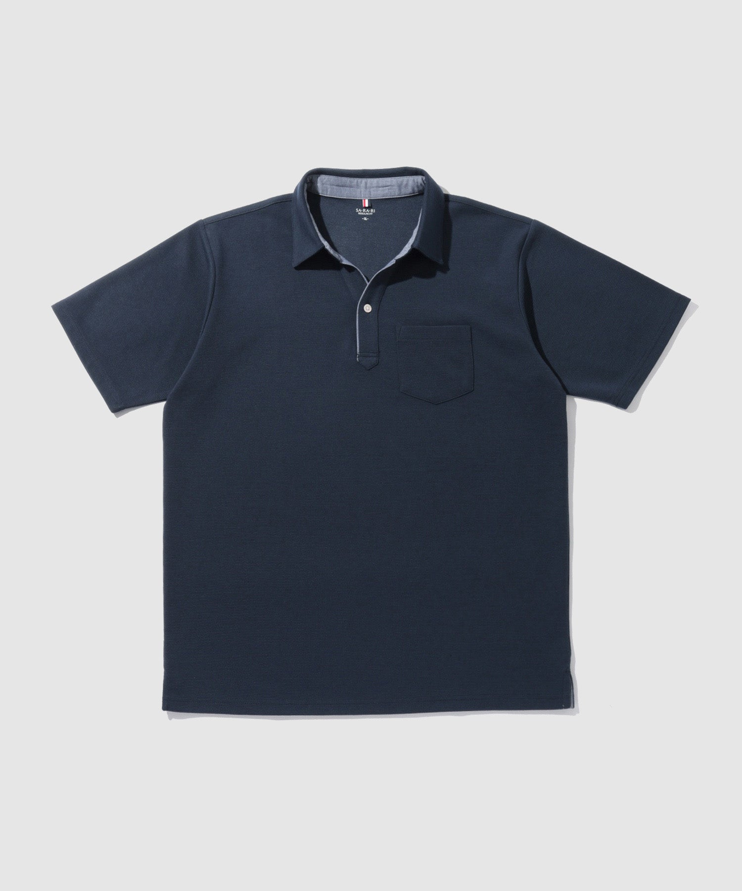 NAVY SARARI リップル 無地スキッパーポロシャツ メンズ