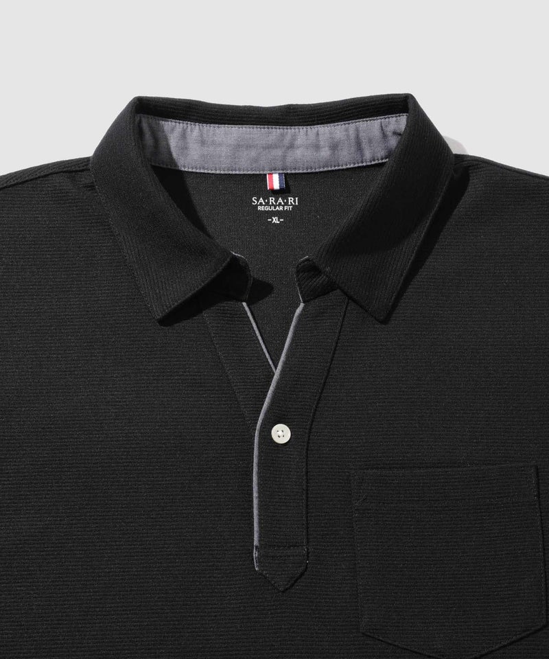 NAVY SARARI リップル 無地スキッパーポロシャツ メンズ商品画像-23