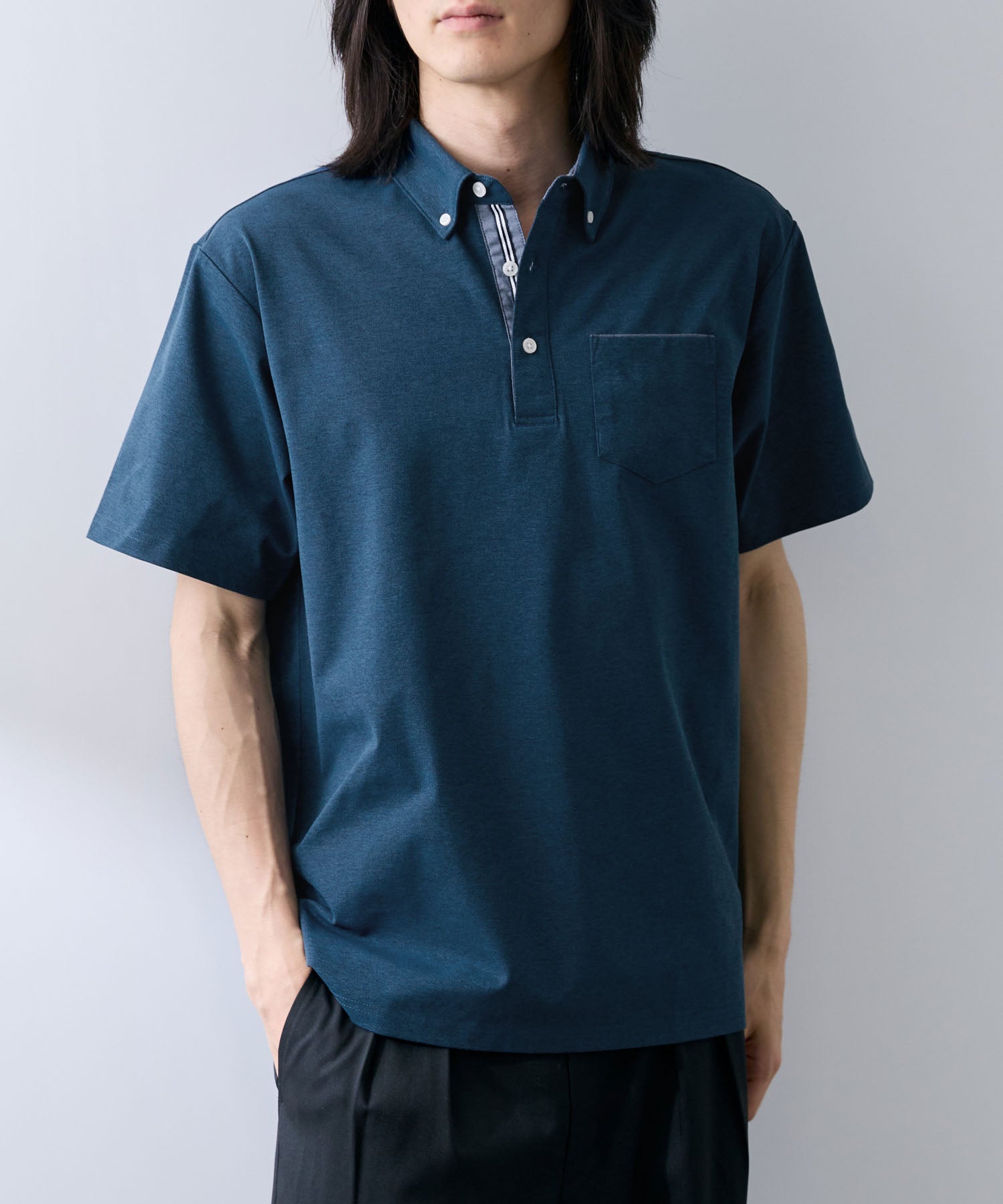 れのポロシャツ NAVY SARARI 冷感スラブ 鹿の子ボタンダウンポロシャツ メンズ