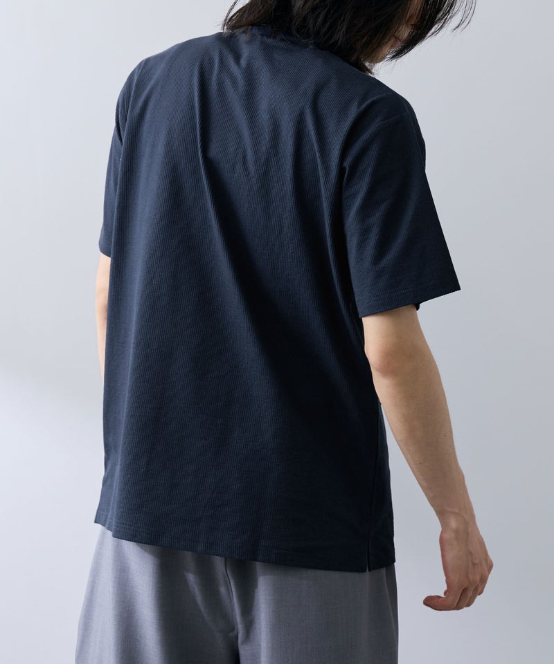 NAVY  SARARI 冷感サッカーストライプ ボタンダウンポロシャツ メンズ商品画像-4