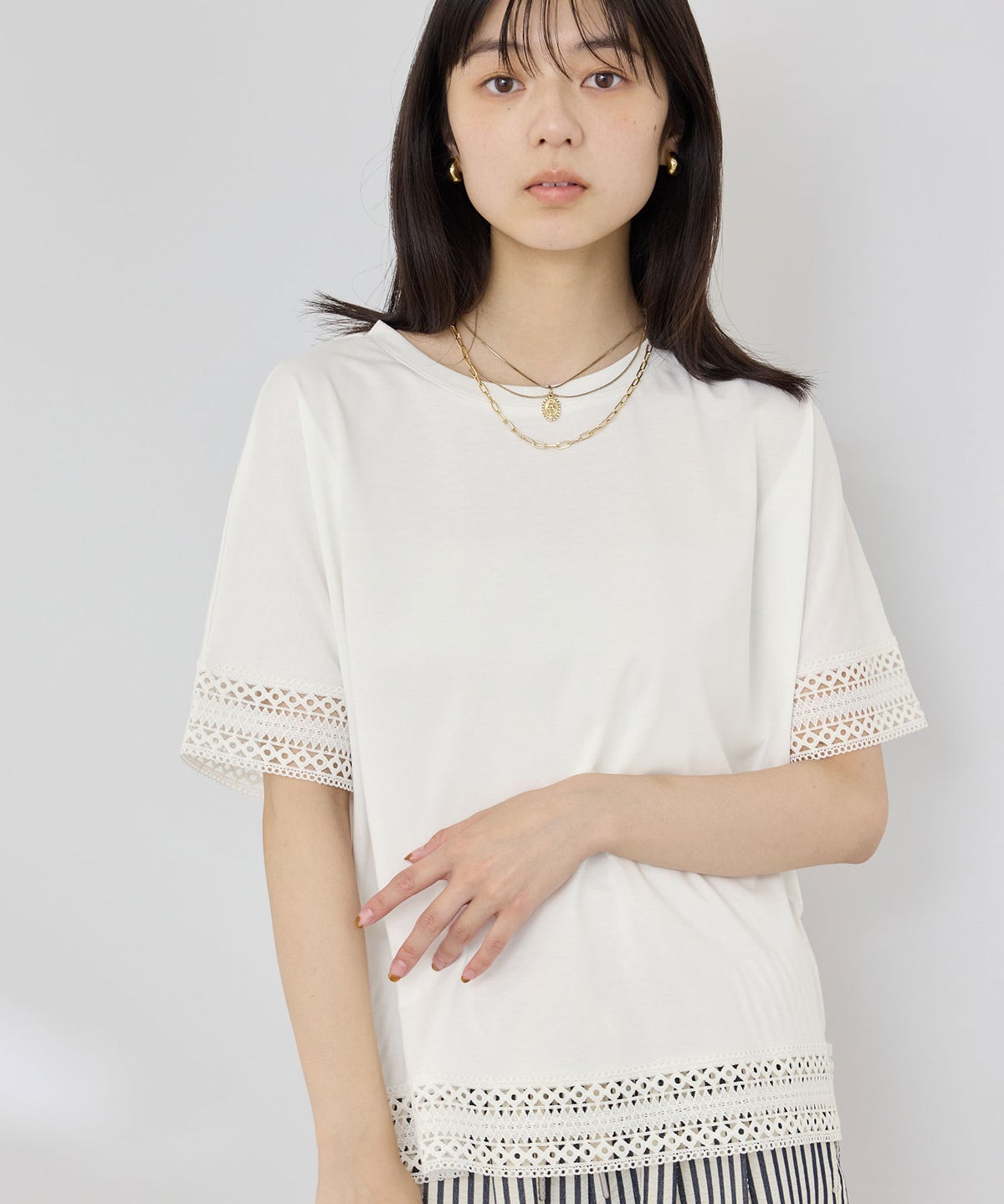 NAVY SARARI 冷感 UVカット 袖レースTシャツ レディース メール便 対応商品
