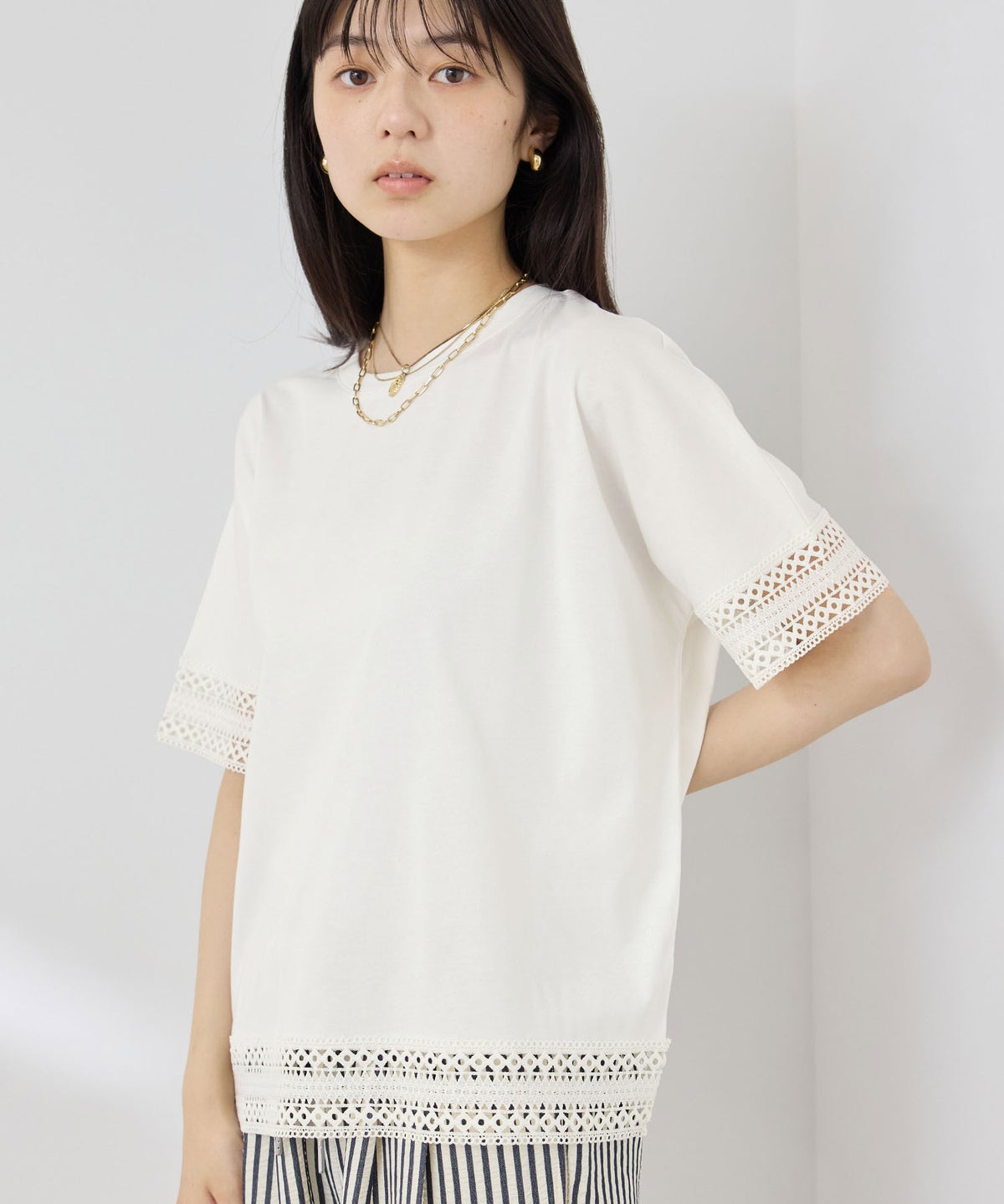 NAVY SARARI 冷感 UVカット 袖レースTシャツ レディース メール便 対応商品