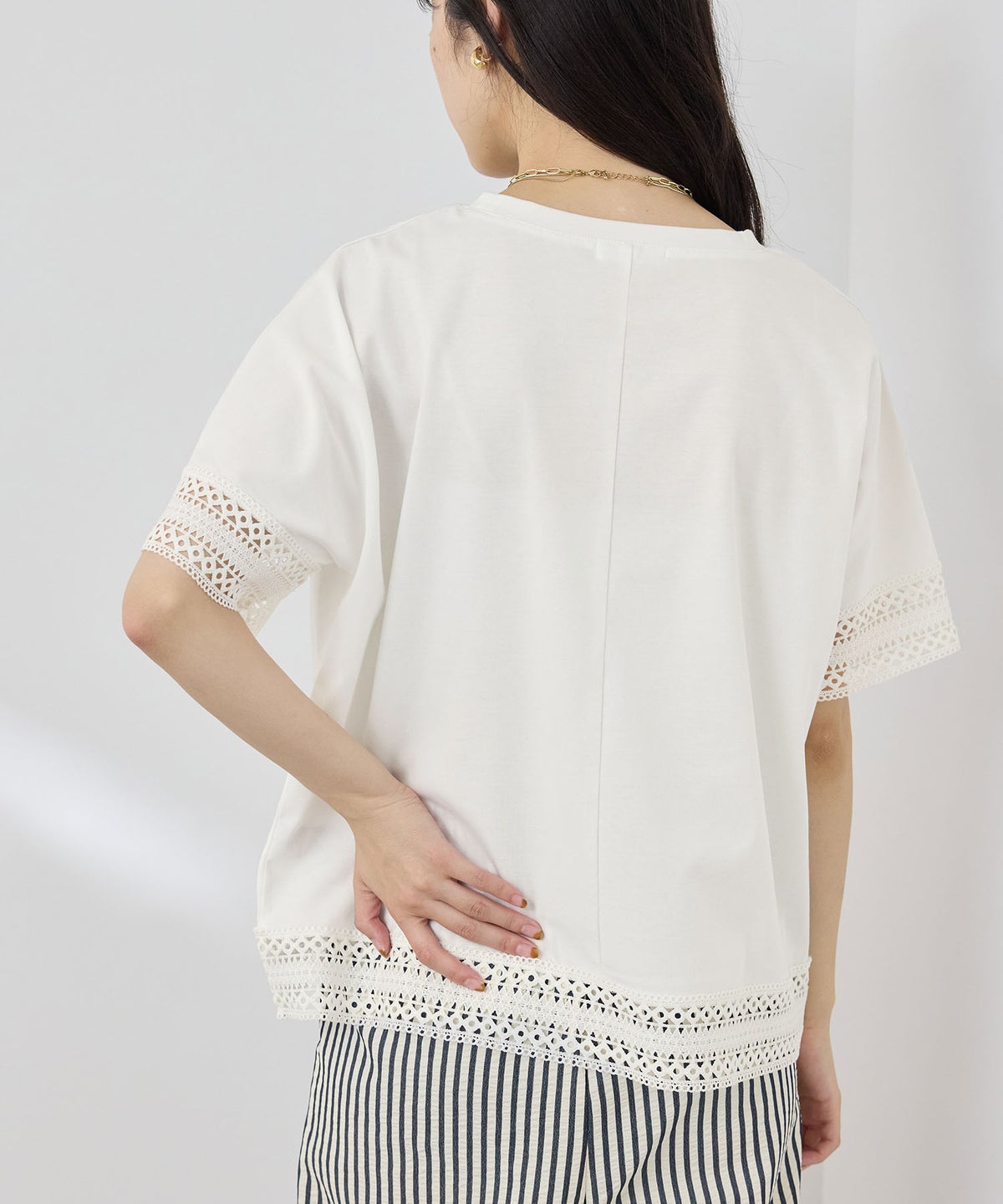 NAVY SARARI 冷感 UVカット 袖レースTシャツ レディース メール便 対応商品