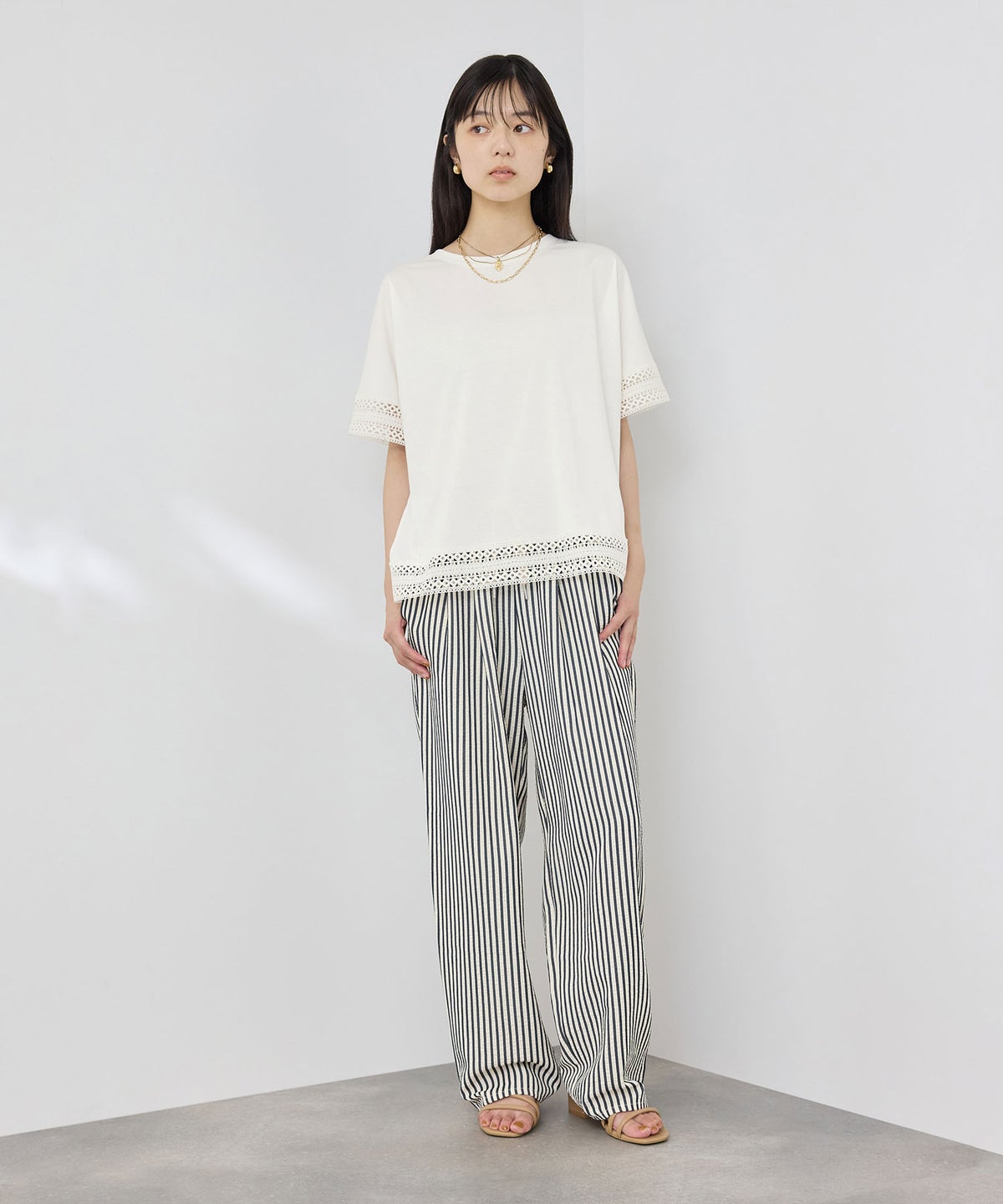 NAVY SARARI 冷感 UVカット 袖レースTシャツ レディース メール便 対応商品