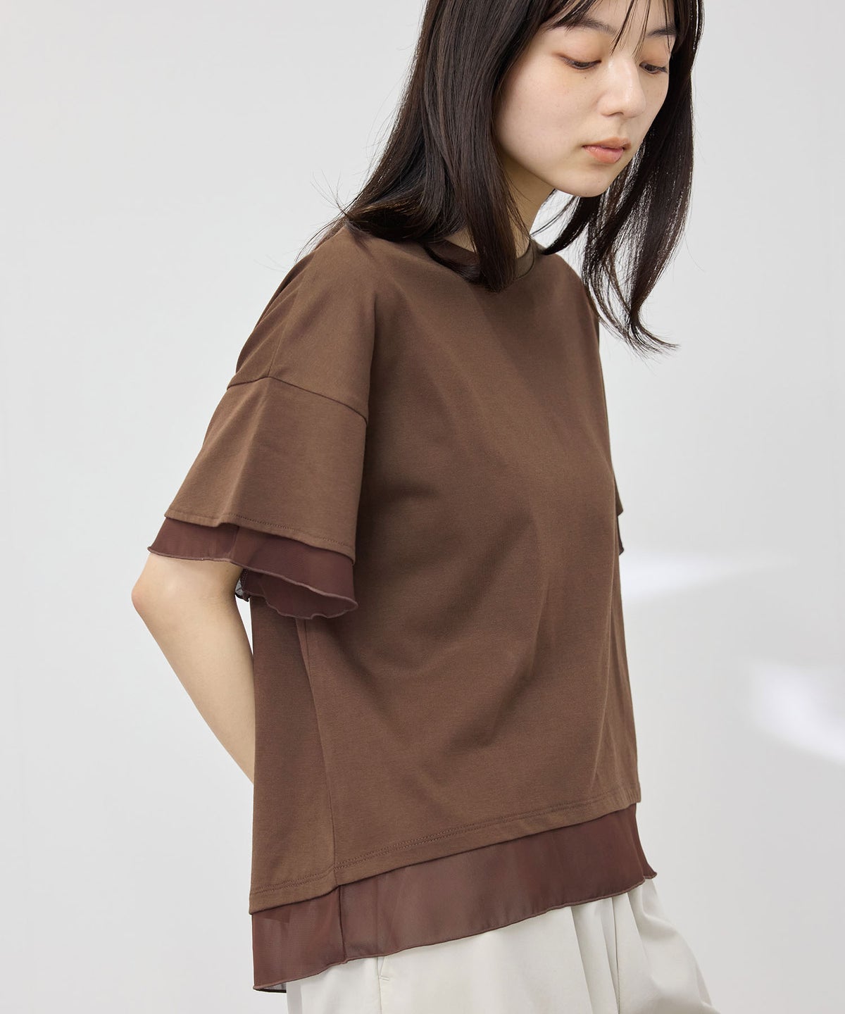 NAVY SARARI 冷感 UVカット シフォン使いTシャツ レディース メール便 対応商品