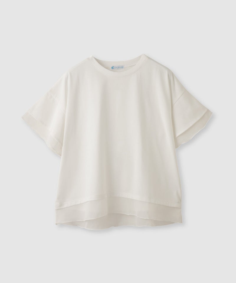 NAVY  SARARI 冷感 UVカット シフォン使いTシャツ レディース メール便 対応商品商品画像-2