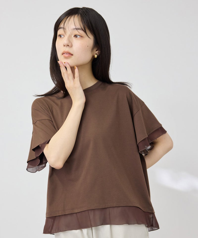 NAVY SARARI 冷感 UVカット シフォン使いTシャツ レディース メール便 対応商品商品画像-4