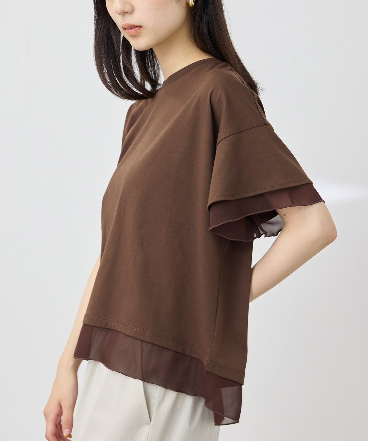 NAVY SARARI 冷感 UVカット シフォン使いTシャツ レディース メール便 対応商品