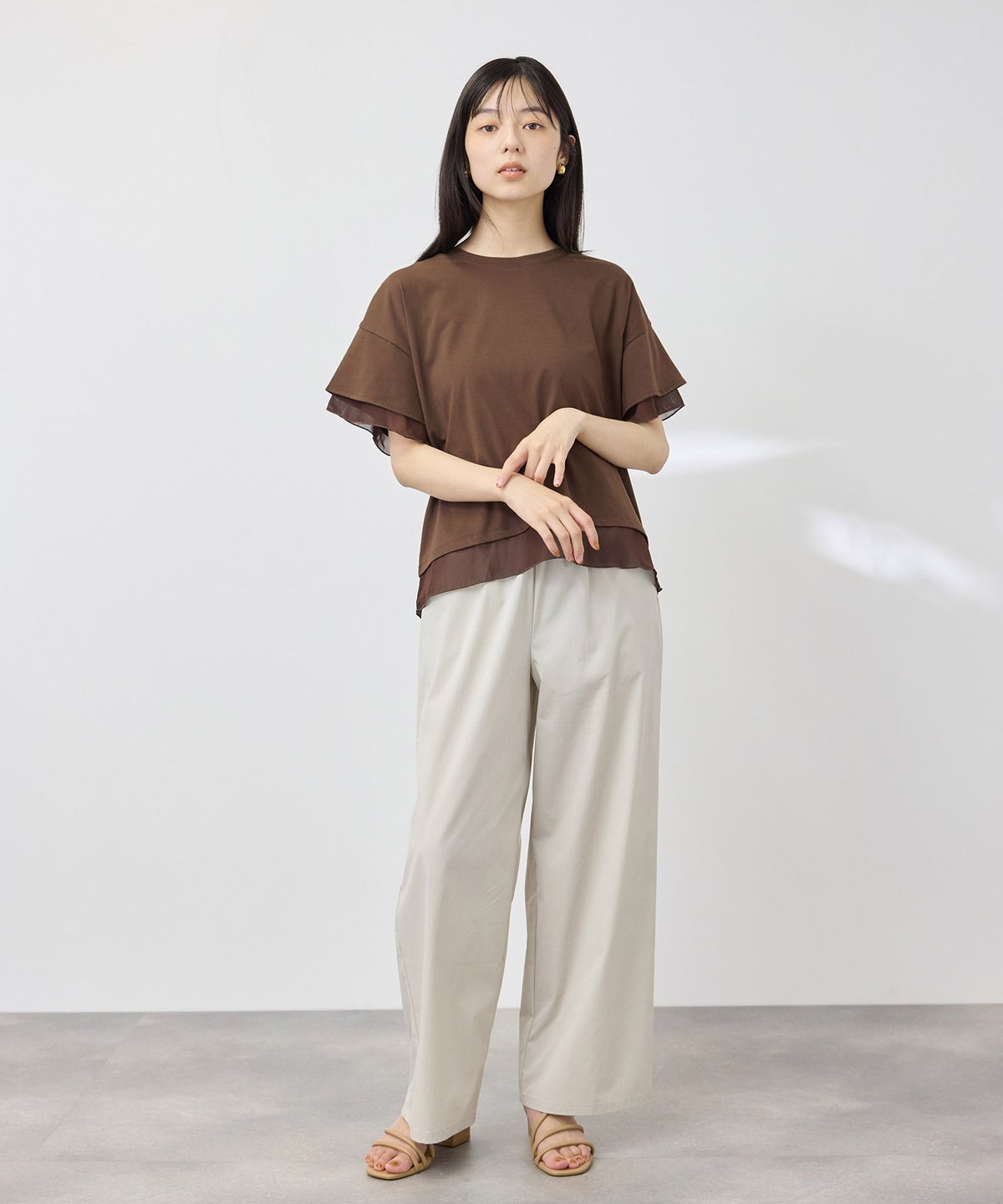NAVY SARARI 冷感 UVカット シフォン使いTシャツ レディース メール便 対応商品