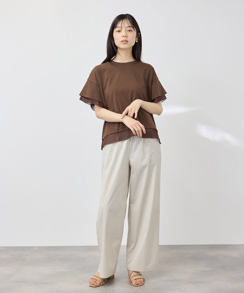 NAVY SARARI 冷感 UVカット シフォン使いTシャツ レディース メール便 対応商品商品画像-8