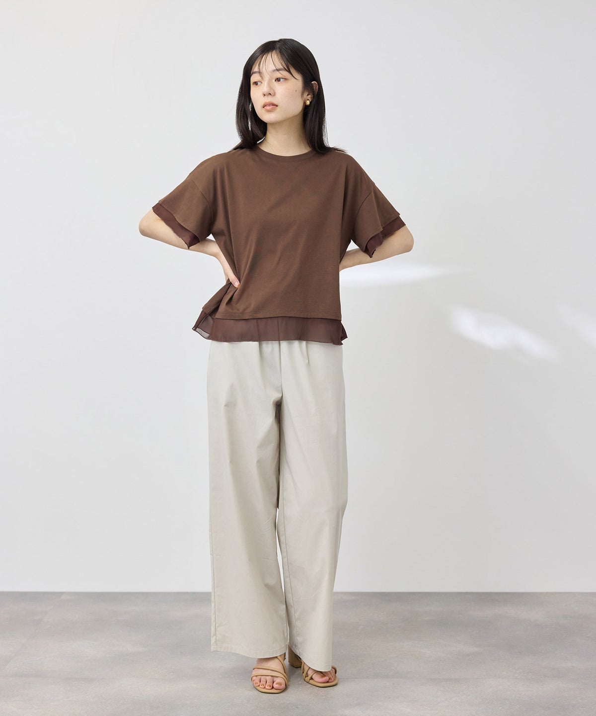 NAVY SARARI 冷感 UVカット シフォン使いTシャツ レディース メール便 対応商品