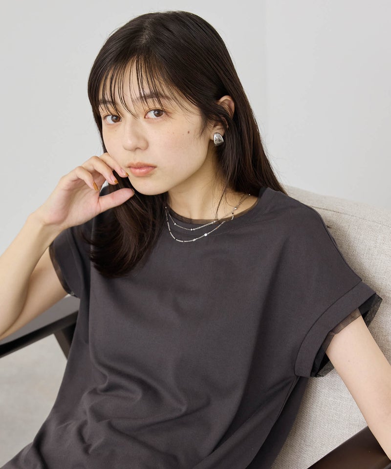 NAVY SARARI 冷感 UVカット チュールレース使いTシャツ レディース メール便 対応商品商品画像-3