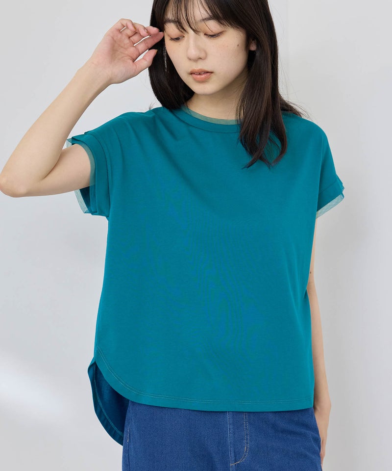 [値下げ]NAVY  SARARI 冷感 UVカット チュールレース使いTシャツ レディース メール便 対応商品商品画像-4