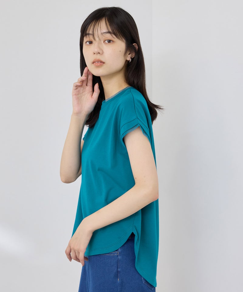 NAVY SARARI 冷感 UVカット チュールレース使いTシャツ レディース メール便 対応商品商品画像-5
