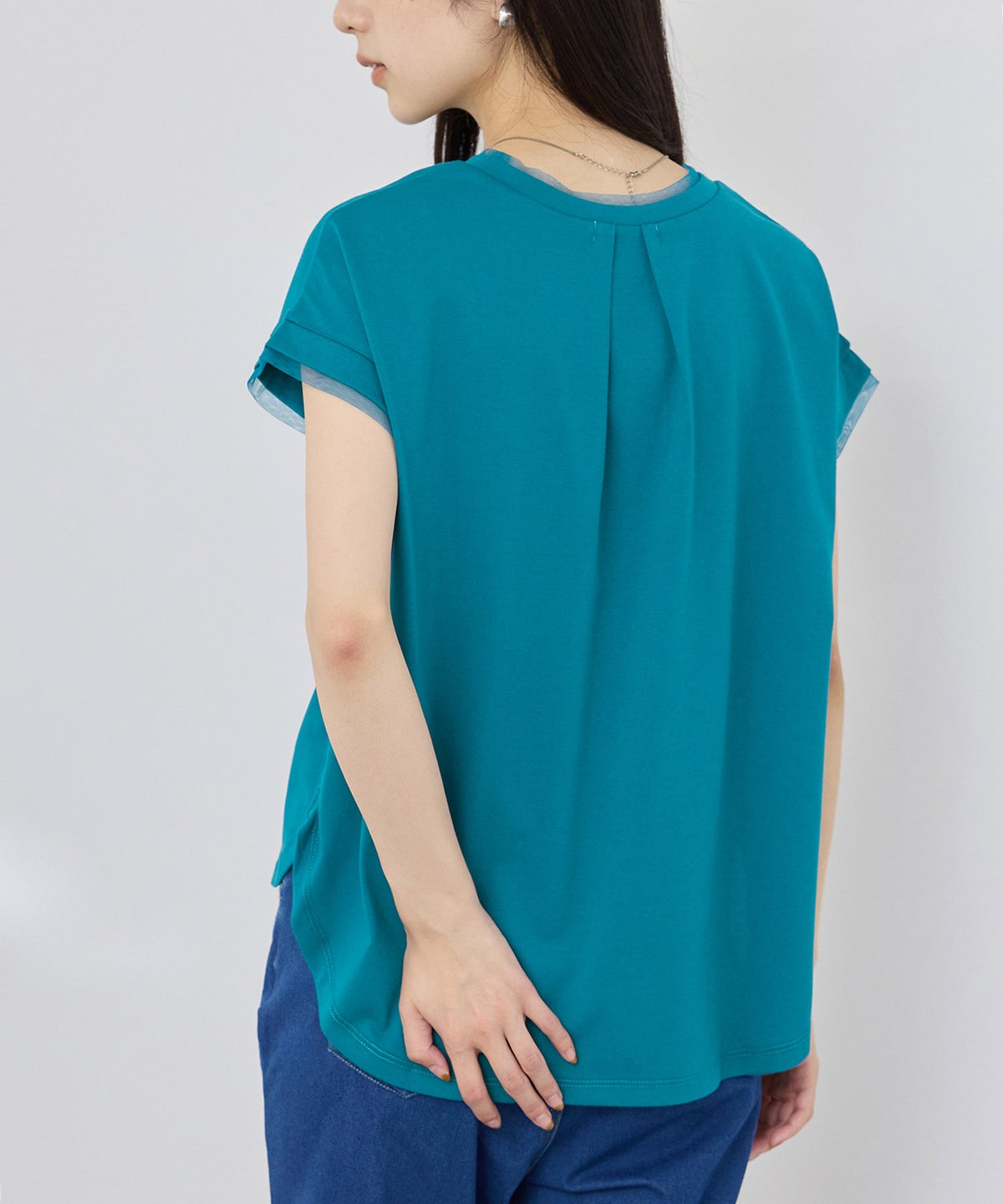 NAVY SARARI 冷感 UVカット チュールレース使いTシャツ レディース メール便 対応商品