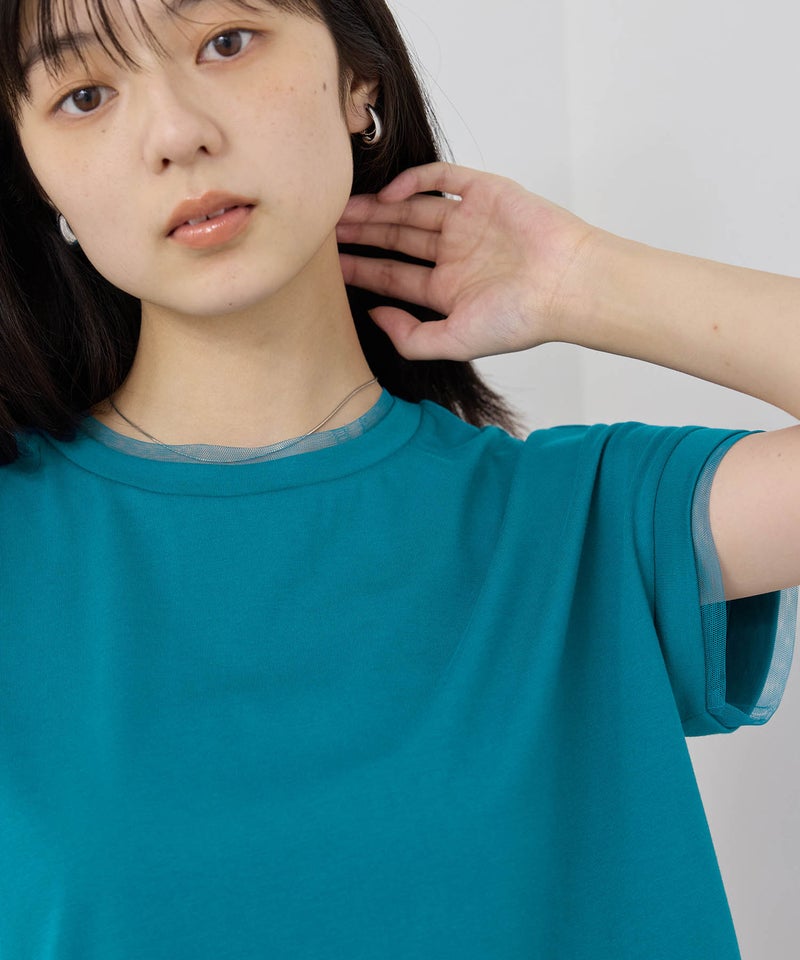 NAVY SARARI 冷感 UVカット チュールレース使いTシャツ レディース メール便 対応商品商品画像-7