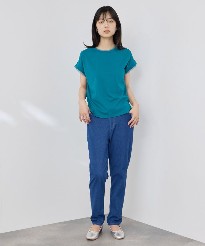 [値下げ]NAVY  SARARI 冷感 UVカット チュールレース使いTシャツ レディース メール便 対応商品商品画像-8