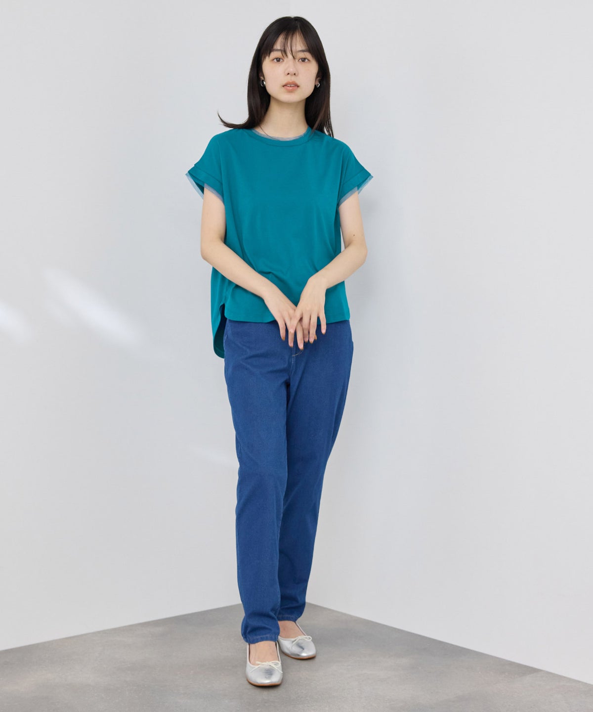 NAVY SARARI 冷感 UVカット チュールレース使いTシャツ レディース メール便 対応商品