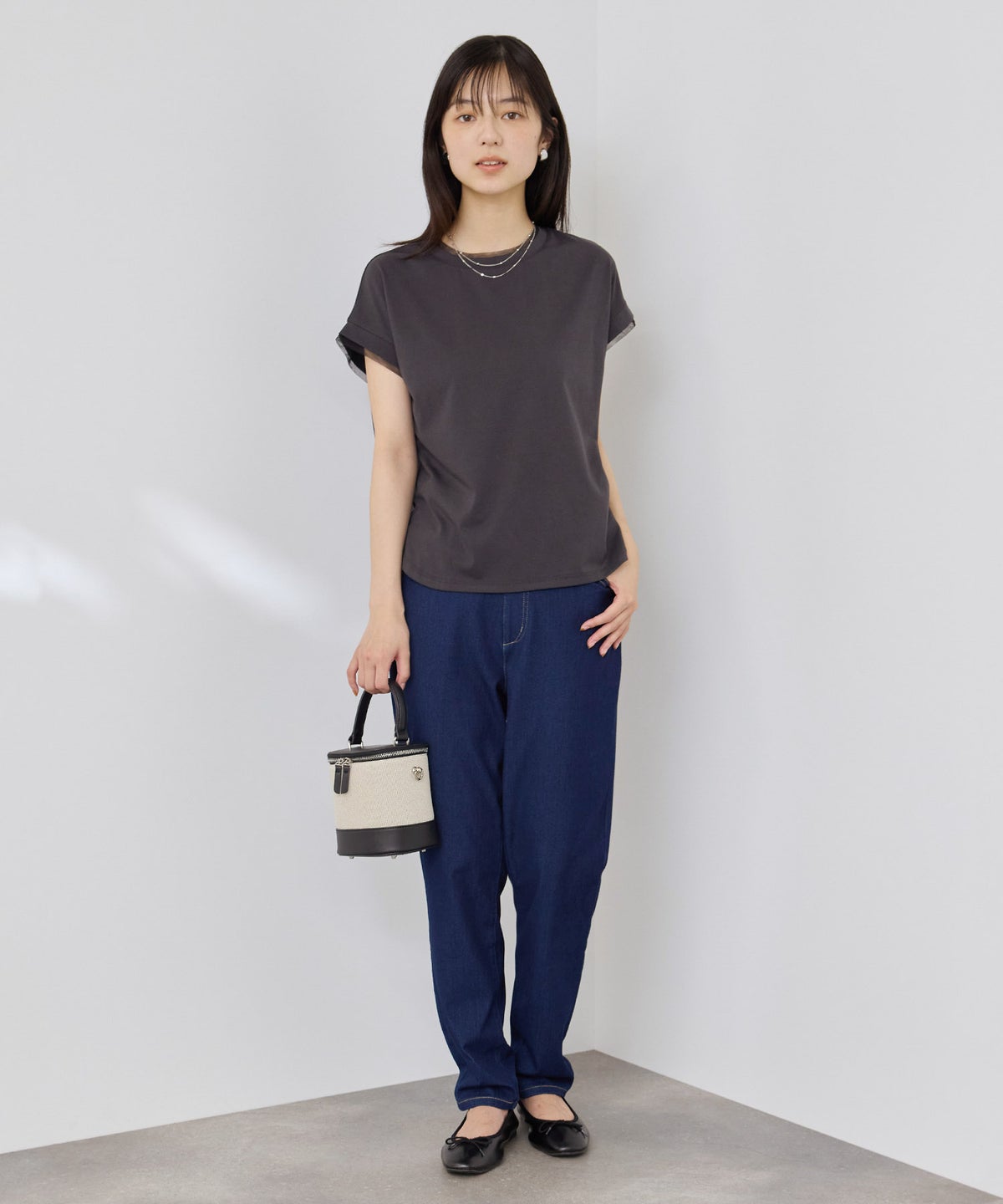 NAVY SARARI 冷感 UVカット チュールレース使いTシャツ レディース メール便 対応商品