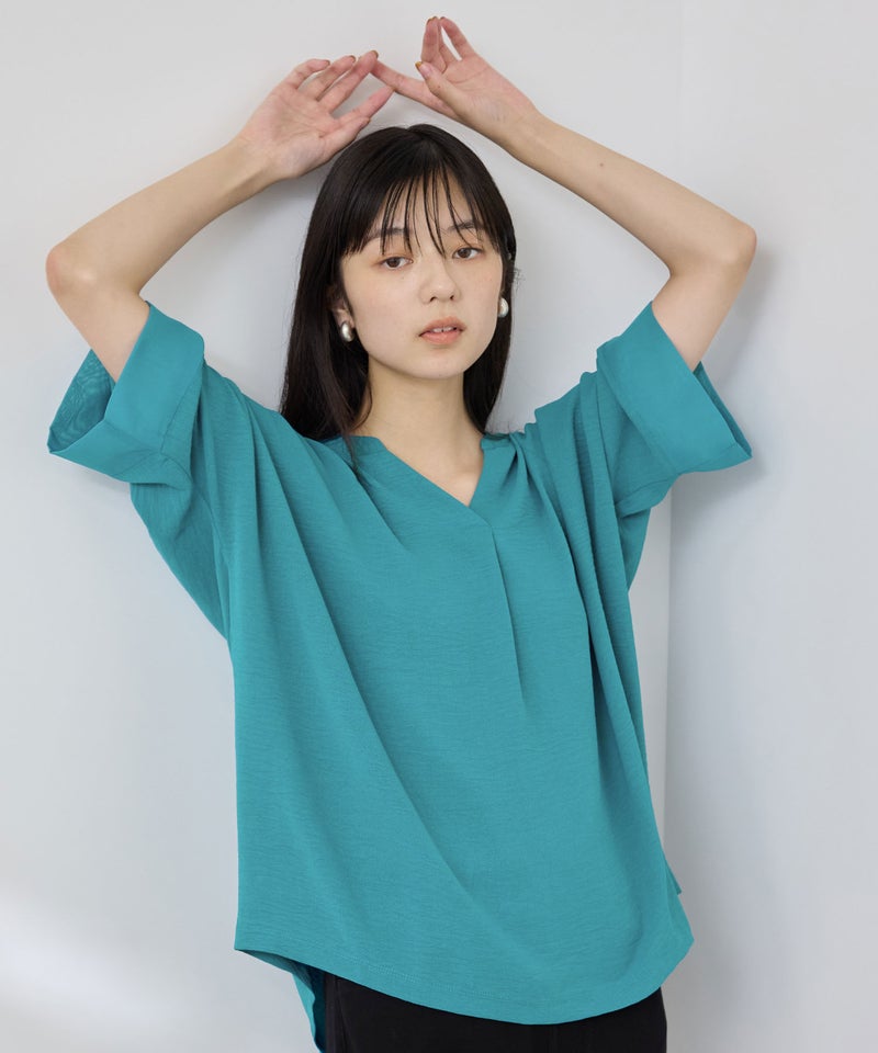 NAVY  SARARI 冷感 UVカット シボ生地スキッパーネックプルオーバー レディース メール便 対応商品商品画像-4