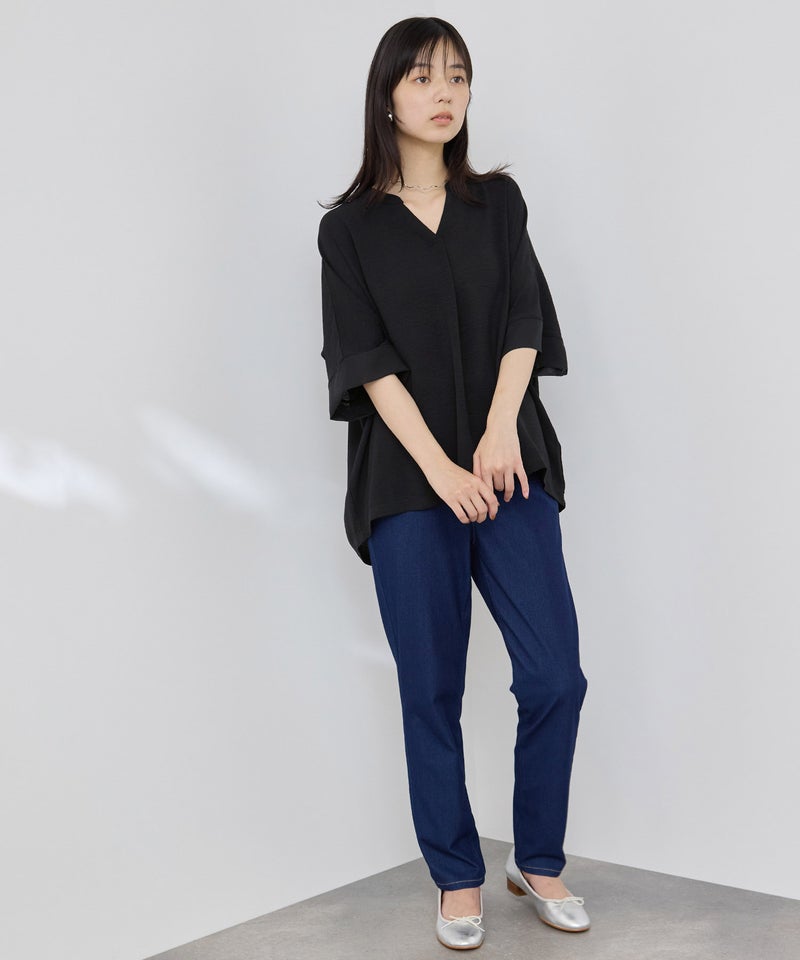 NAVY SARARI 冷感 UVカット シボ生地スキッパーネックプルオーバー レディース メール便 対応商品商品画像-10