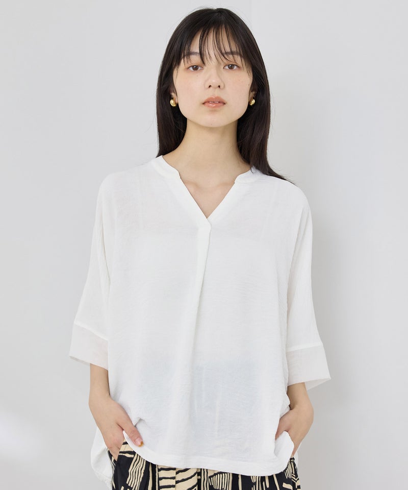 NAVY SARARI 冷感 UVカット シボ生地スキッパーネックプルオーバー レディース メール便 対応商品商品画像-12