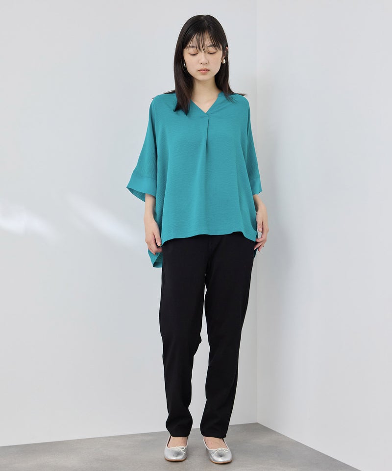NAVY  SARARI 冷感 UVカット シボ生地スキッパーネックプルオーバー レディース メール便 対応商品商品画像-17