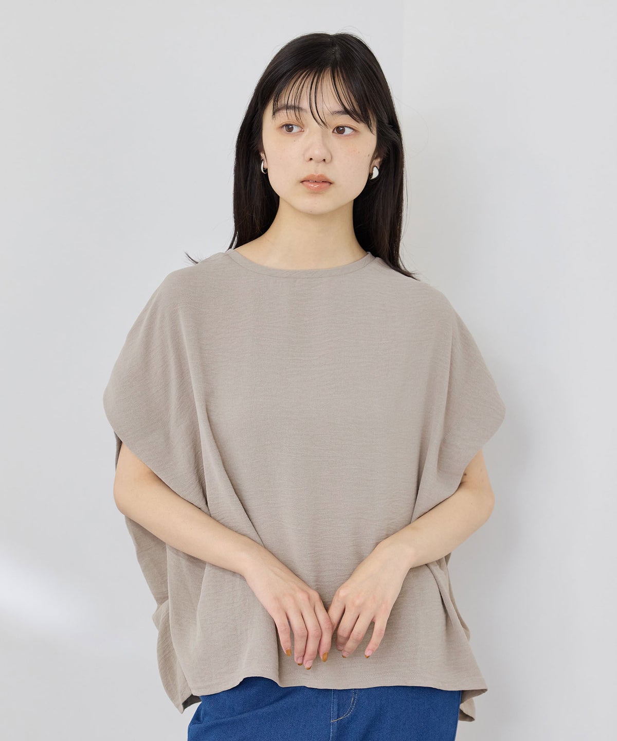 NAVY SARARI 冷感 UVカット シボ生地クルーネックプルオーバー レディース メール便 対応商品