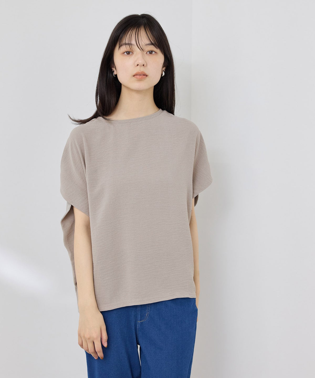 NAVY SARARI 冷感 UVカット シボ生地クルーネックプルオーバー レディース メール便 対応商品