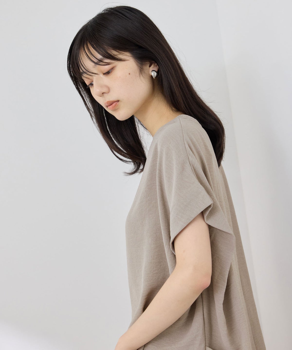 NAVY SARARI 冷感 UVカット シボ生地クルーネックプルオーバー レディース メール便 対応商品