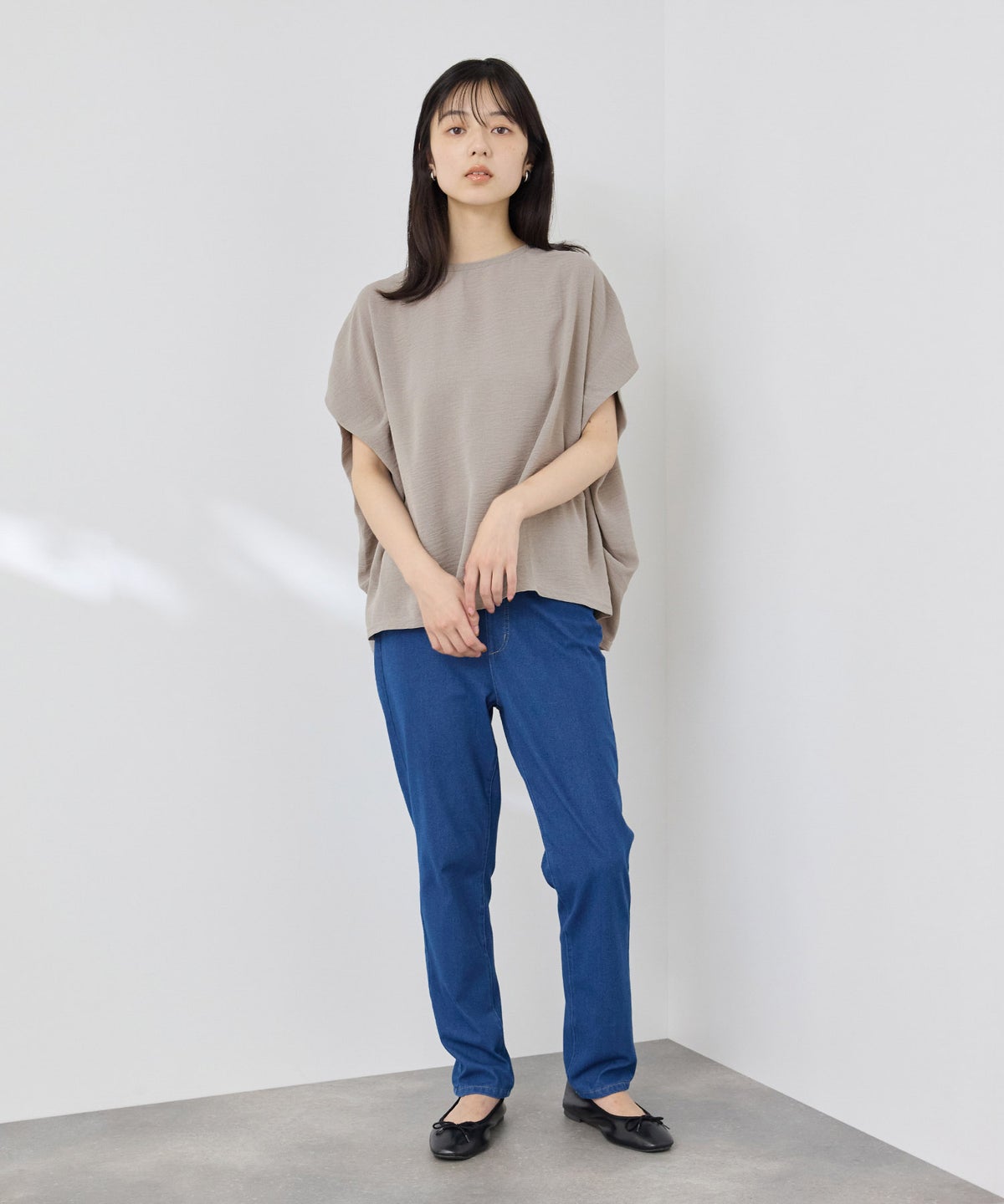 NAVY SARARI 冷感 UVカット シボ生地クルーネックプルオーバー レディース メール便 対応商品