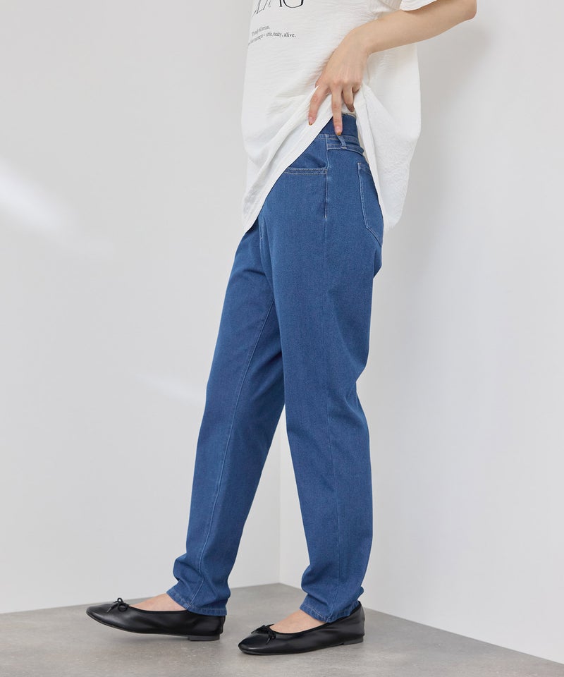 [値下げ]NAVY  SARARI 冷感 デニムライク ジャージースリムテーパード パンツ レディース商品画像-4