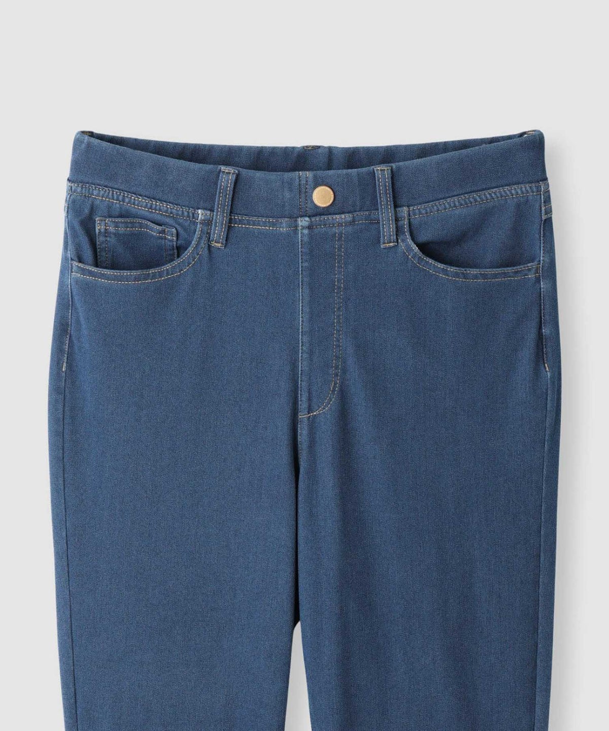 NAVY SARARI 冷感 デニムライク ジャージースリムテーパード パンツ レディース