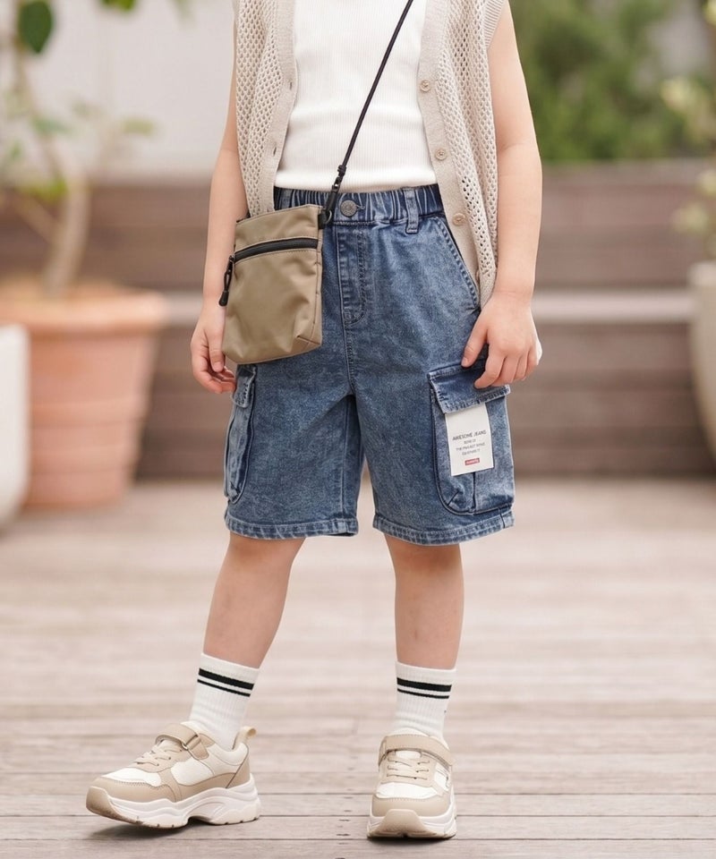 Simplify ケミカルウォッシュ カーゴハーフパンツ キッズ商品画像-2