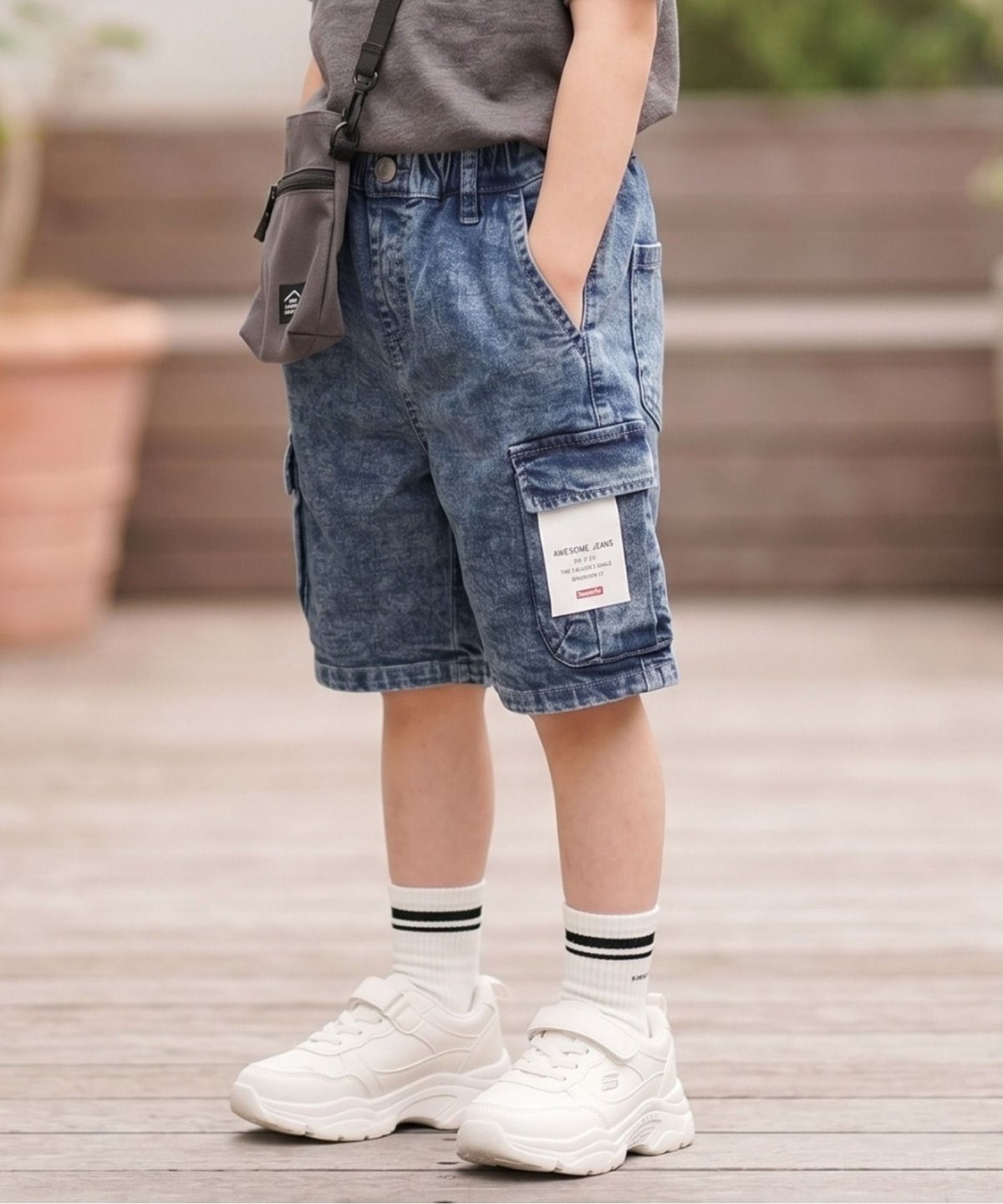 Simplify ケミカルウォッシュ カーゴハーフパンツ キッズ