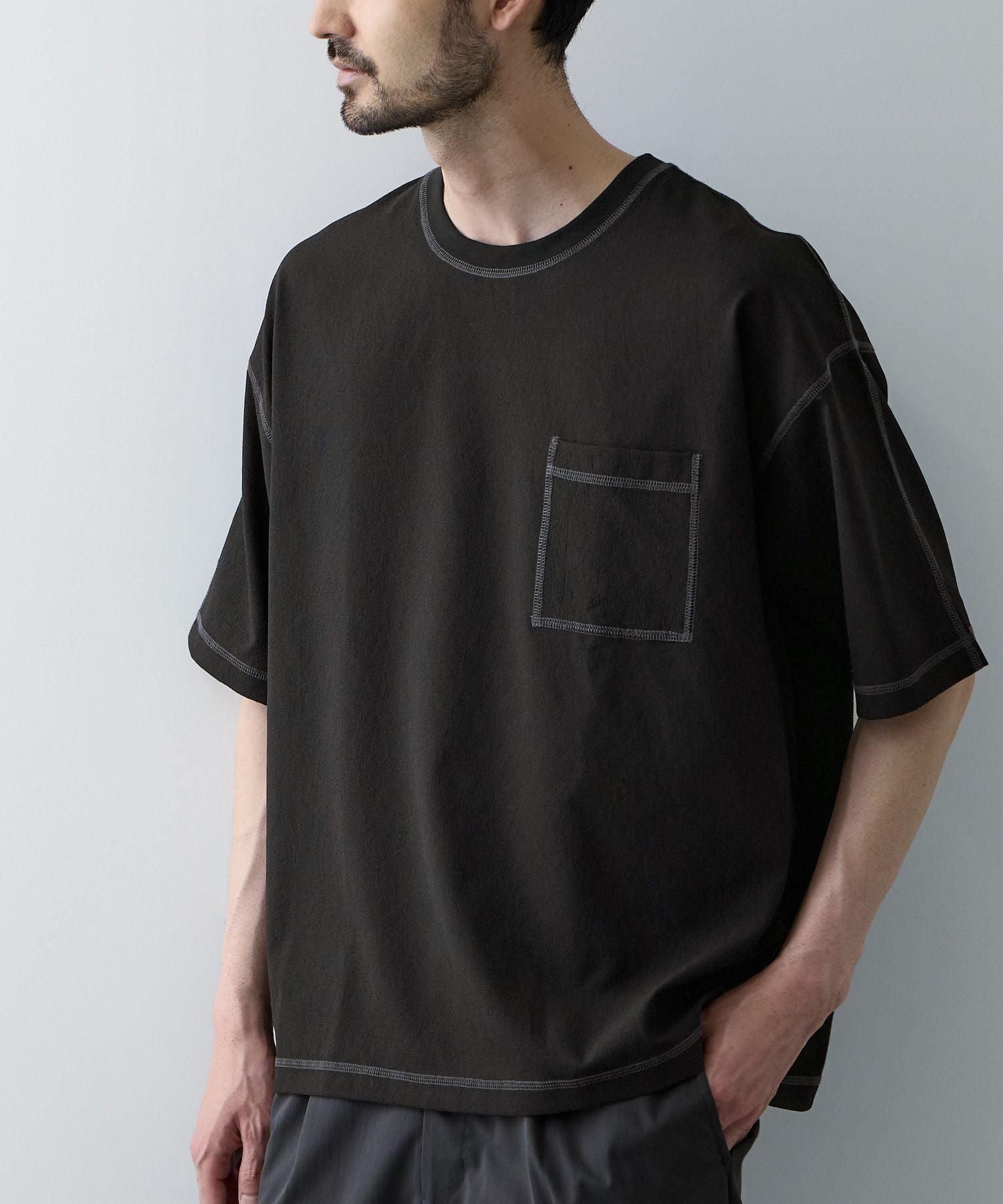 URBAN COLLECTION メッシュ配色オーバーサイズクルーネックTシャツ メンズ