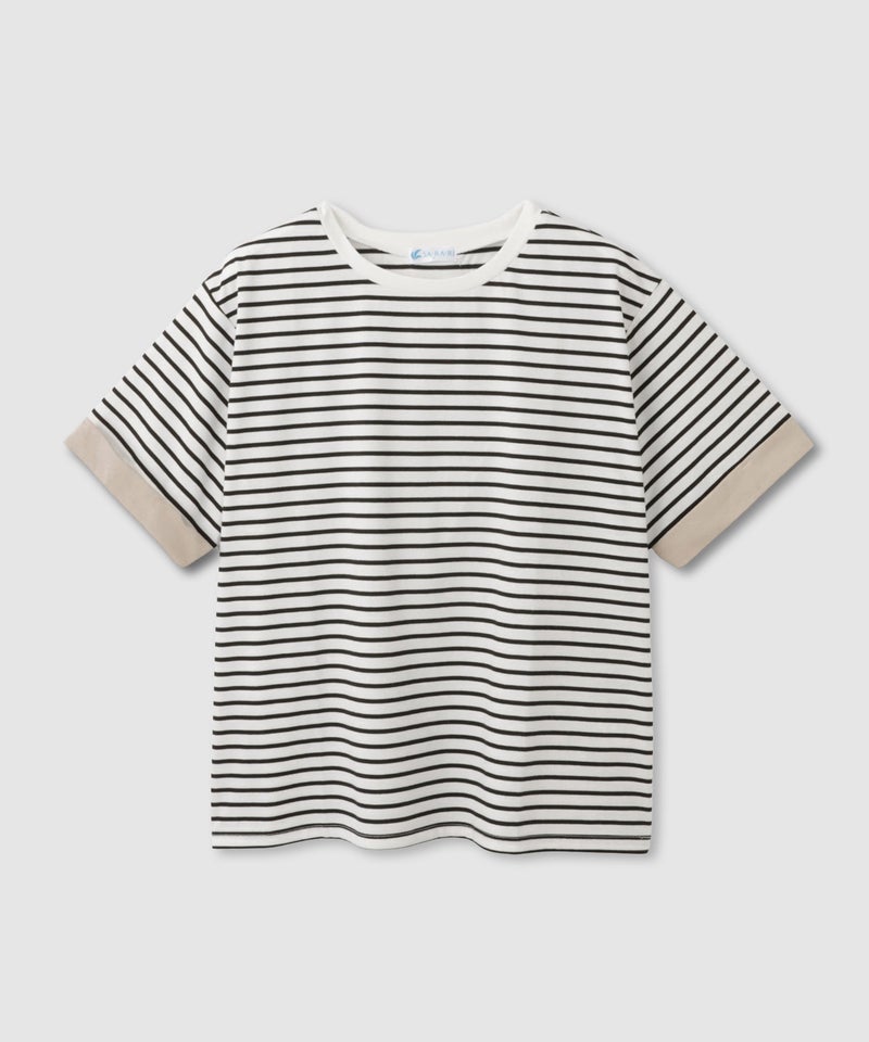 NAVY SARARI 袖配色プレーティング クルーネック Tシャツ レディース メール便 対応商品商品画像-1