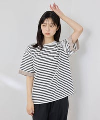 NAVY SARARI 袖配色プレーティング クルーネック Tシャツ レディース メール便 対応商品