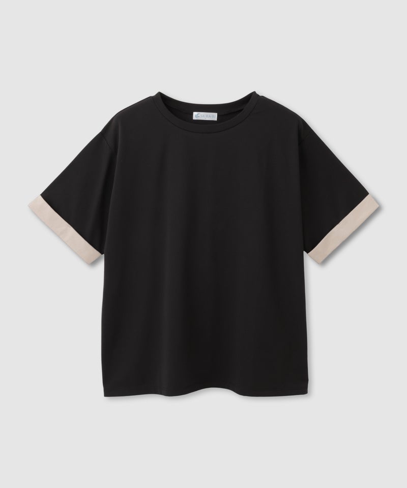NAVY  SARARI 袖配色プレーティング クルーネック Tシャツ レディース メール便 対応商品商品画像-2