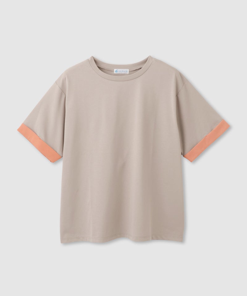 NAVY SARARI 袖配色プレーティング クルーネック Tシャツ レディース メール便 対応商品商品画像-3