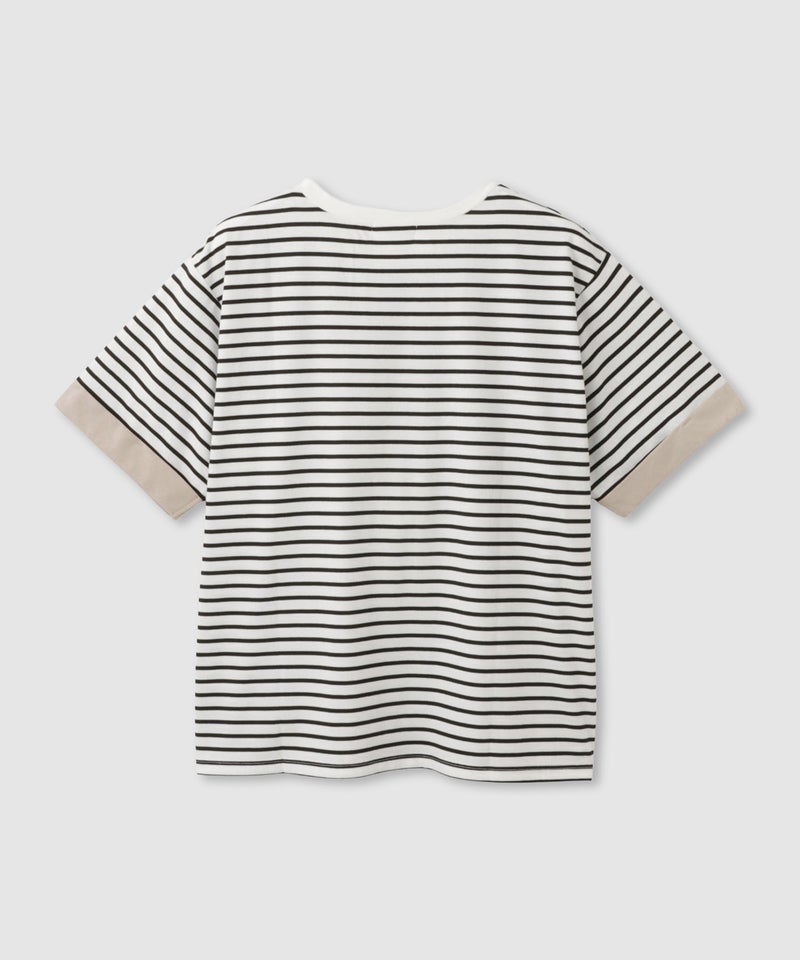 NAVY SARARI 袖配色プレーティング クルーネック Tシャツ レディース メール便 対応商品商品画像-4