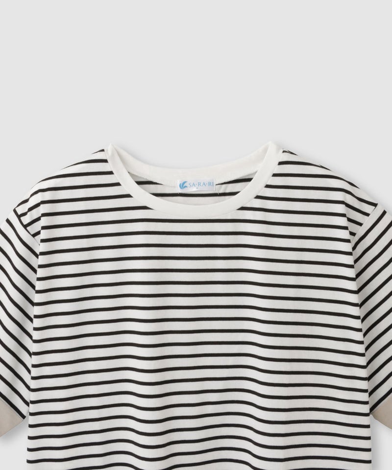 NAVY SARARI 袖配色プレーティング クルーネック Tシャツ レディース メール便 対応商品商品画像-5