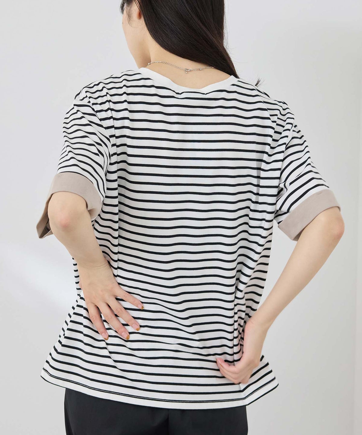 NAVY SARARI 袖配色プレーティング クルーネック Tシャツ レディース メール便 対応商品